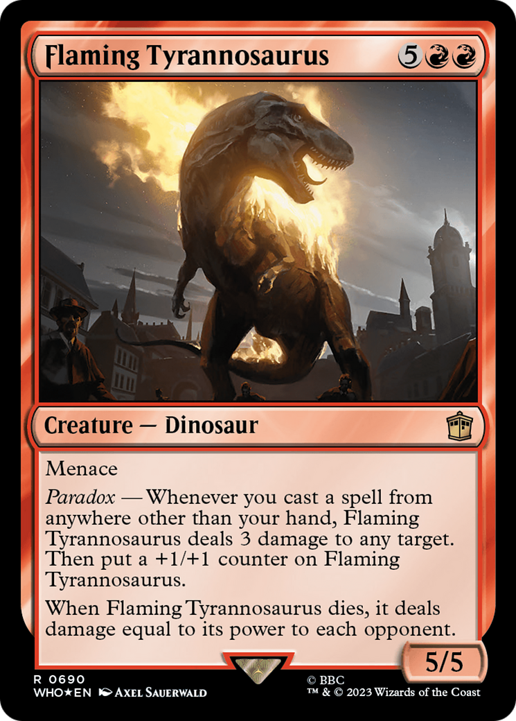 Flaming Tyrannosaurus (Surge Foil) (WHO-690) [Doctor Who] Foil MTG Single Wizards of the Coast