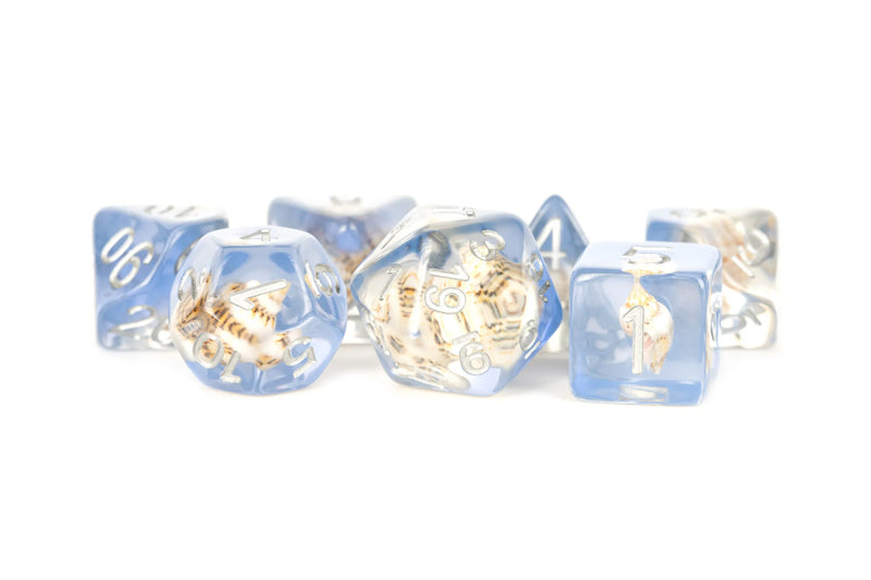 FanRoll: "Sea Conch" Resin Inclusion 7-Die RPG Set 16mm Dice & Gaming Accessories Metallic Dice Games