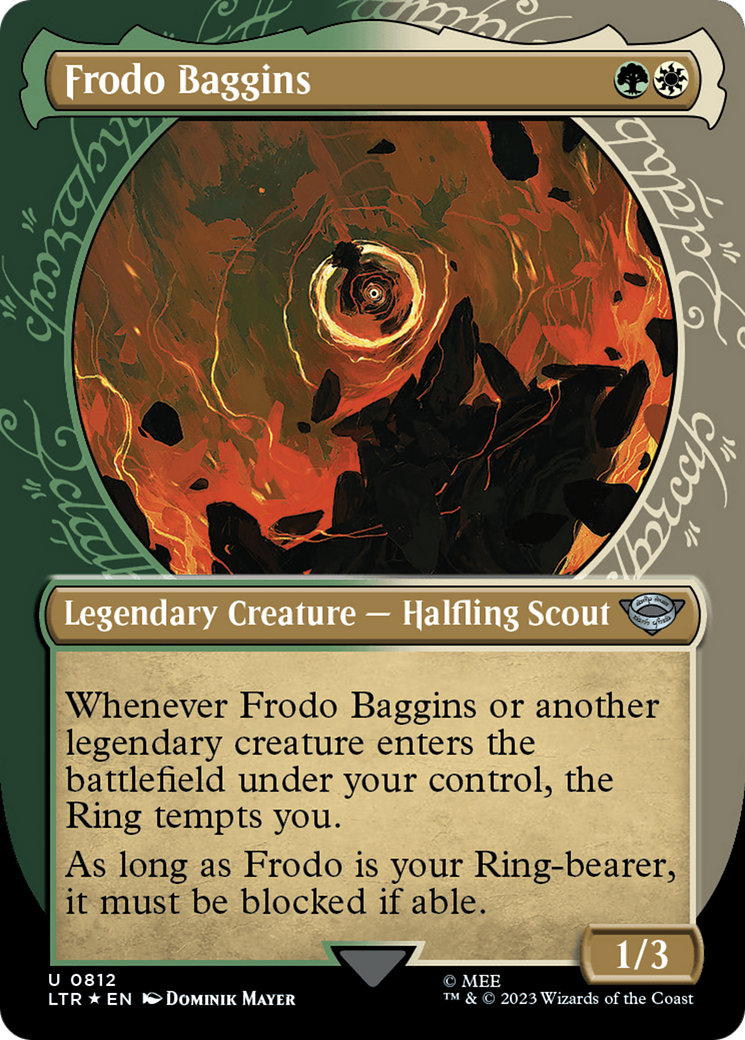 Frodo Baggins (Surge Foil) (LTR-812) [The Lord of the Rings: Tales of Middle-earth] (Showcase) (Borderless) Foil MTG Single Wizards of the Coast