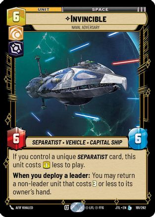 Invincible - Naval Adversary (191/262) [Jump to Lightspeed] Star Wars: Unlimited Single Disney