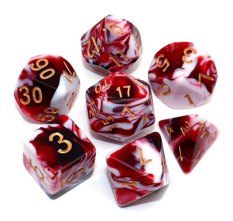 Taps Games: Resin Dice White/Bright Red with Gold 7-Die Set Dice & Gaming Accessories Taps Imports