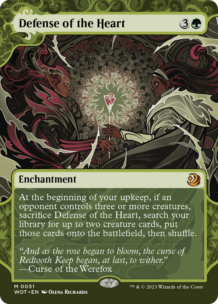 Defense of the Heart (WOT-051) [Wilds of Eldraine: Enchanting Tales] (Showcase) (Borderless) Foil MTG Single Wizards of the Coast