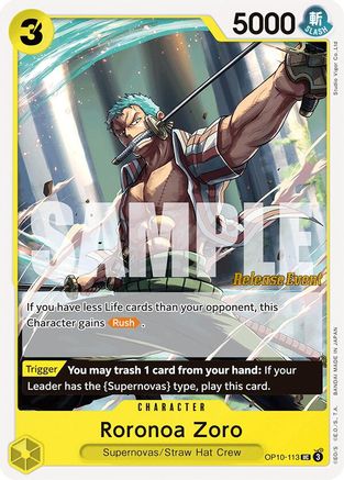 Roronoa Zoro (113) (OP10-113) [Royal Blood Release Event Cards] One Piece Single Bandai