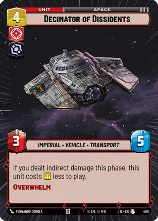 Decimator of Dissidents (Hyperspace) (400) [Jump to Lightspeed] Star Wars: Unlimited Single Disney