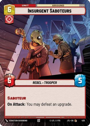 Insurgent Saboteurs (Hyperspace) (430) [Jump to Lightspeed] Star Wars: Unlimited Single Disney