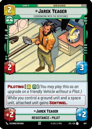 Jarek Yeager - Coordinating With The Resistance (Foil) (607) [Jump to Lightspeed] Foil Star Wars: Unlimited Single Disney