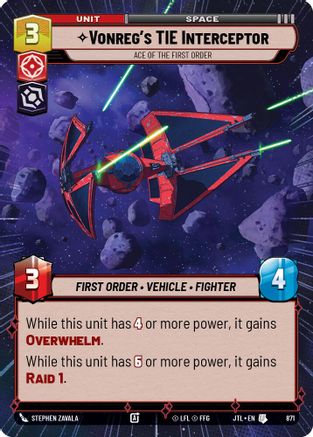 Vonreg's TIE Interceptor - Ace of the First Order (Hyperspace Foil) (871) [Jump to Lightspeed] Foil Star Wars: Unlimited Single Disney