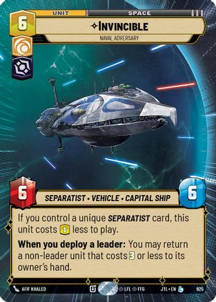 Invincible - Naval Adversary (Hyperspace Foil) (925) [Jump to Lightspeed] Foil Star Wars: Unlimited Single Disney