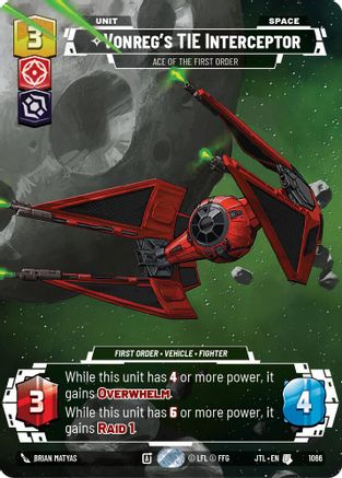 Vonreg's TIE Interceptor - Ace of the First Order (Prestige Foil) (1066) [Jump to Lightspeed] Foil Star Wars: Unlimited Single Disney