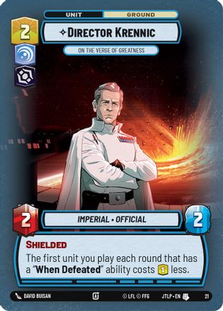 Director Krennic - On the Verge of Greatness (Foil) (21) [Jump to Lightspeed Weekly Play Promos] Foil Star Wars: Unlimited Single Disney