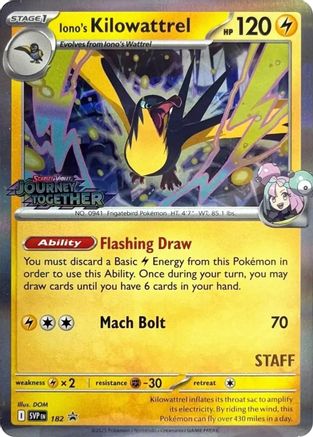 Iono's Kilowattrel - 182 (Prerelease) [Staff] (182) Holofoil [Promos: SV Promo Cards] Pokemon Single Pokémon