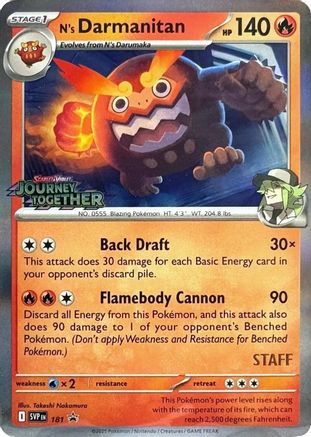 N's Darmanitan - 181 (Prerelease) [Staff] (181) Holofoil [Promos: SV Promo Cards] Pokemon Single Pokémon