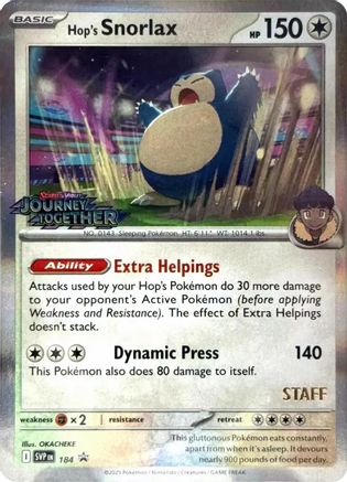 Hop's Snorlax - 184 (Prerelease) [Staff] (184) Holofoil [Promos: SV Promo Cards] Pokemon Single Pokémon