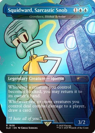 Squidward, Sarcastic Snob - Grazilaxx, Illithid Scholar (Rainbow Foil) (SLD-1928) [Secret Lair] Drop Series Foil MTG Single Wizards of the Coast