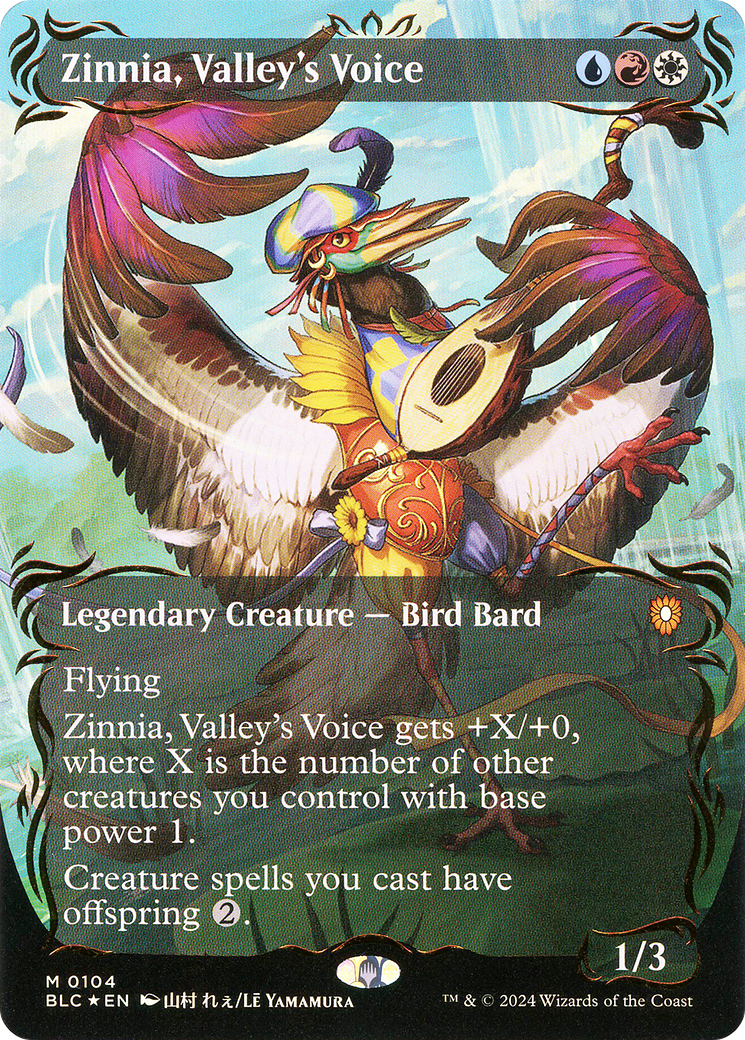 Zinnia, Valley's Voice (Raised Foil) (BLC-104) [Bloomburrow Commander] (Borderless) Foil MTG Single Wizards of the Coast