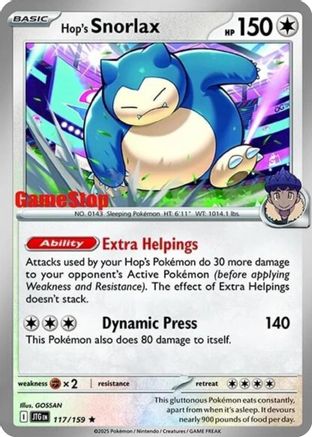 Hop's Snorlax - 117/159 (GameStop) (Cosmos Holo) Holofoil [Misc: Cards & Products] Pokemon Single Pokémon