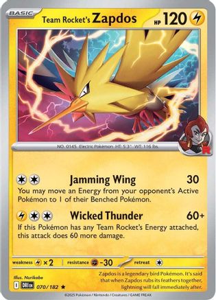Team Rocket's Zapdos (70) - [SV: Destined Rivals] Holofoil Pokemon Single Pokémon