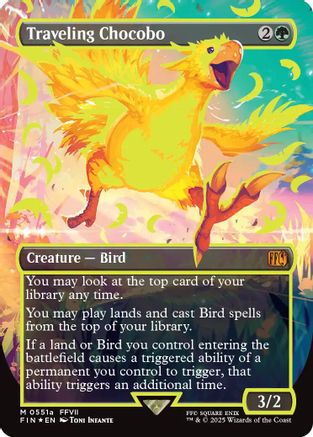 Traveling Chocobo (Borderless) (Neon Ink Yellow) (FIN-511A) [FINAL FANTASY] Foil MTG Single Wizards of the Coast