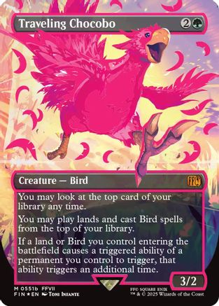 Traveling Chocobo (Borderless) (Neon Ink Pink) (FIN-511B) [FINAL FANTASY] Foil MTG Single Wizards of the Coast