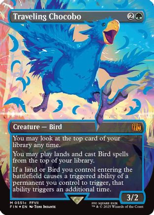 Traveling Chocobo (Borderless) (Neon Ink Blue) (FIN-551C) [FINAL FANTASY] Foil MTG Single Wizards of the Coast