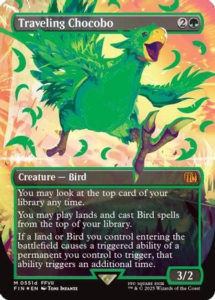 Traveling Chocobo (Borderless) (Neon Ink Green) (FIN-511D) [FINAL FANTASY] Foil MTG Single Wizards of the Coast