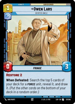 Owen Lars - Devoted Uncle (57/264) [Legends of the Force] Star Wars: Unlimited Single Disney