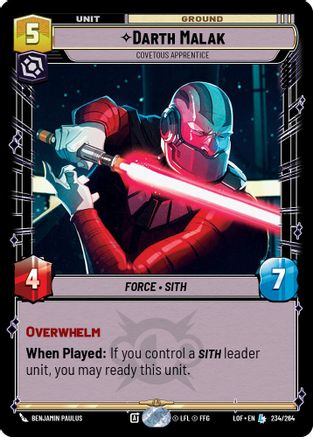 Darth Malak - Covetous Apprentice (234/264) [Legends of the Force] Star Wars: Unlimited Single Disney