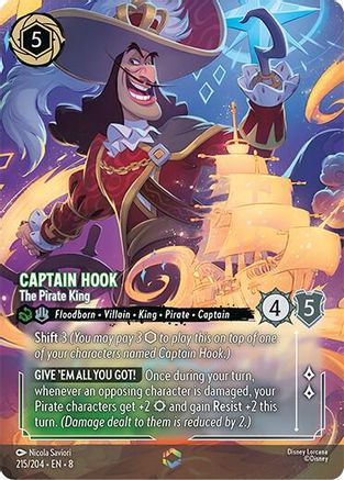 Captain Hook - The Pirate King (Enchanted) (215/204) [Reign of Jafar] Holofoil Lorcana Single Disney