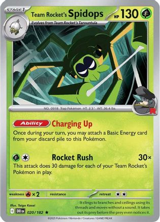 Team Rocket's Spidops - 020/182 Reverse Holofoil [SV: Destined Rivals] Pokemon Single Pokémon