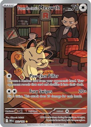 Team Rocket's Meowth - 203/182 Holofoil [SV: Destined Rivals] Pokemon Single Pokémon
