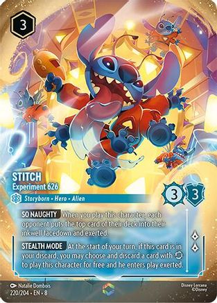 Stitch - Experiment 626 (Enchanted) (220/204) [Reign of Jafar] Holofoil Lorcana Single Disney