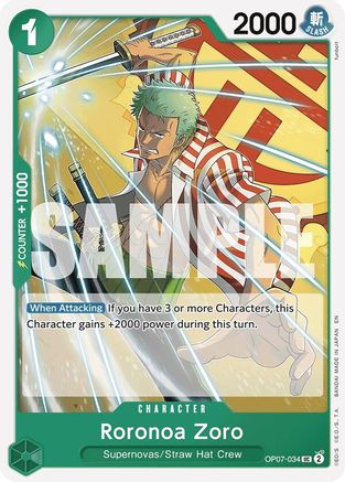 Roronoa Zoro (Reprint) (OP07-034) [Starter Deck 24: GREEN Jewelry Bonney] One Piece Single Bandai