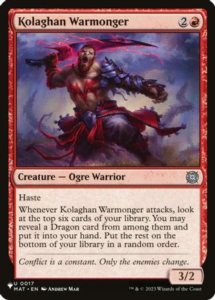 Kolaghan Warmonger (LIST-017) [Mystery Booster] The List Reprints MTG Single Wizards of the Coast