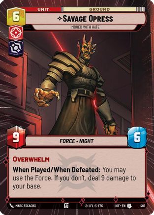 Savage Opress - Imbued With Hate (Hyperspace) (401) [Legends of the Force] Star Wars: Unlimited Single Disney