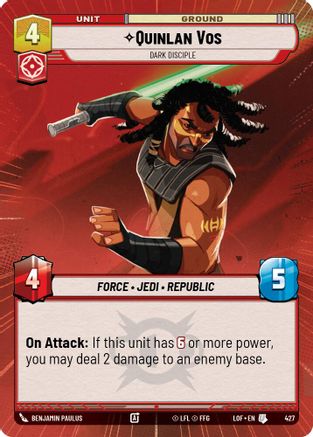 Quinlan Vos - Dark Disciple (Hyperspace) (427) [Legends of the Force] Star Wars: Unlimited Single Disney
