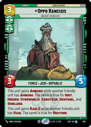 Oppo Rancisis - Ancient Councilor (Foil) (607) [Legends of the Force] Foil Star Wars: Unlimited Single Disney
