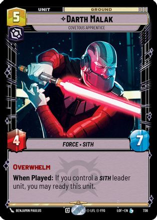Darth Malak - Covetous Apprentice (Foil) (736) [Legends of the Force] Foil Star Wars: Unlimited Single Disney