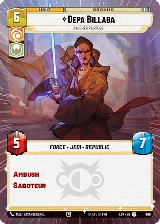 Depa Billaba - A Higher Purpose (Hyperspace Foil) (939) [Legends of the Force] Foil Star Wars: Unlimited Single Disney