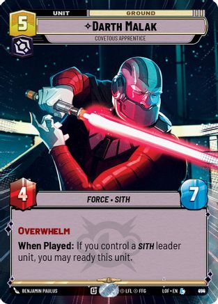 Darth Malak - Covetous Apprentice (Hyperspace Foil) (974) [Legends of the Force] Foil Star Wars: Unlimited Single Disney