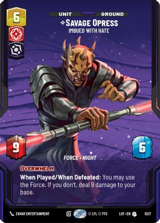 Savage Opress - Imbued With Hate (Prestige) (1027) [Legends of the Force] Star Wars: Unlimited Single Disney