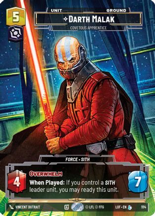 Darth Malak - Covetous Apprentice (Prestige Foil) (1114) [Legends of the Force] Foil Star Wars: Unlimited Single Disney