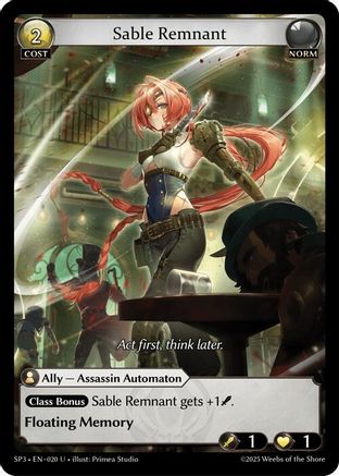 Sable Remnant (020) [Supporter Pack 3] Foil Grand Archive Single Weebs of the Shore