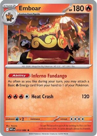 Emboar (13) Reverse Holofoil [SV: White Flare] Pokemon Single Pokémon