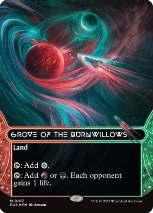 Grove of the Burnwillows (0107) (Borderless) (Galaxy Foil) (EOS-107) [Edge of Eternities: Stellar Sights] Foil MTG Single Wizards of the Coast