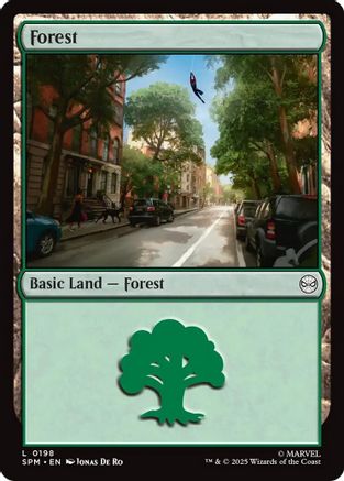 Forest (0198) (SPM-198) [Marvel's Spider-Man] Foil MTG Single Wizards of the Coast