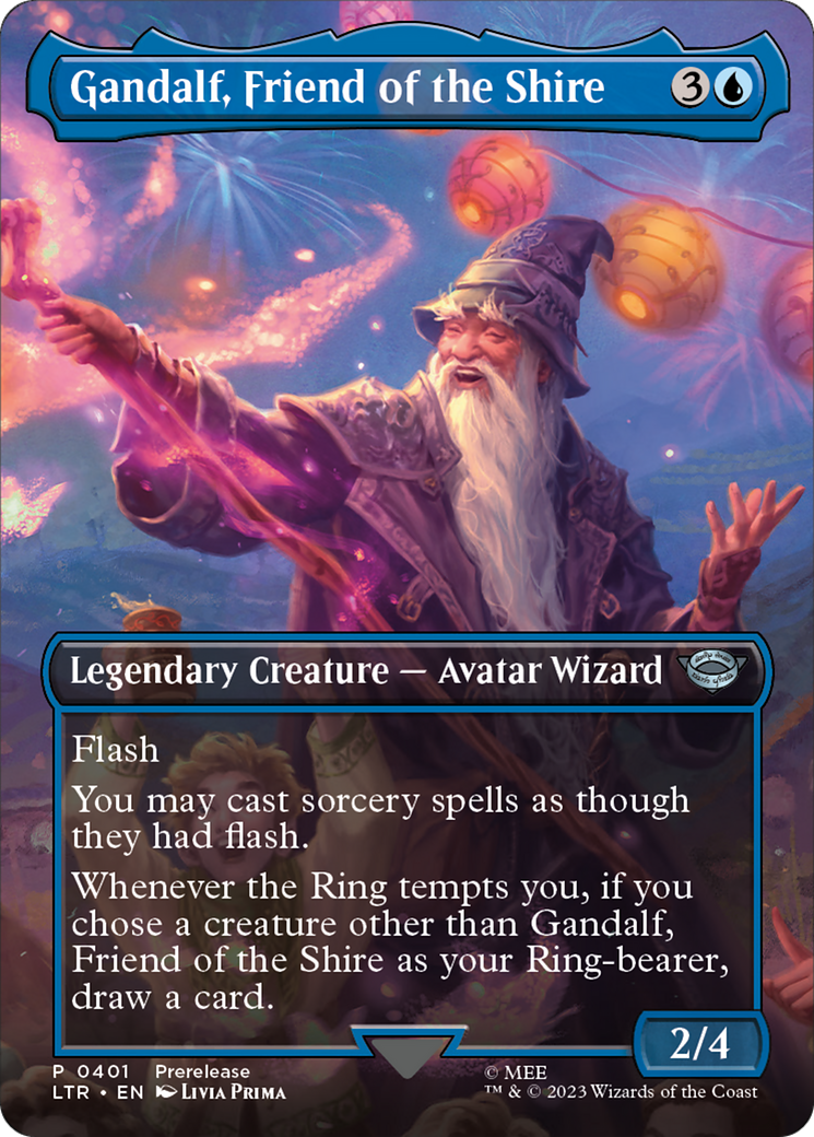 Gandalf, Friend of the Shire (LTR-401) [The Lord of the Rings: Tales of Middle-earth] (Borderless) Foil MTG Single Wizards of the Coast