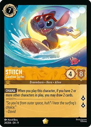 Stitch - Carefree Surfer (24/204) [Fabled] Cold Foil Lorcana Single Disney