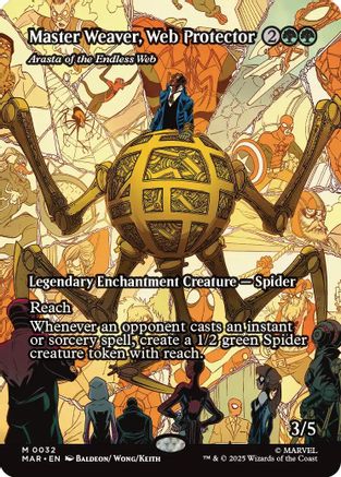 Master Weaver, Web Protector - Arasta of the Endless Web (Borderless) (MAR-032) [Marvel Eternal-Legal] Foil MTG Single Wizards of the Coast