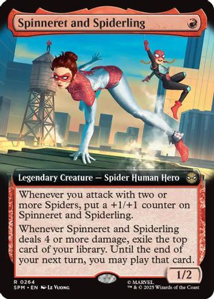Spinneret and Spiderling (Extended Art) (SPM-264) [Marvel's Spider-Man] Foil MTG Single Wizards of the Coast