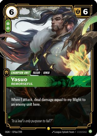 Yasuo - Remorseful (Alternate Art) (076a/298) [Origins] Foil Riftbound Singles Riot Games